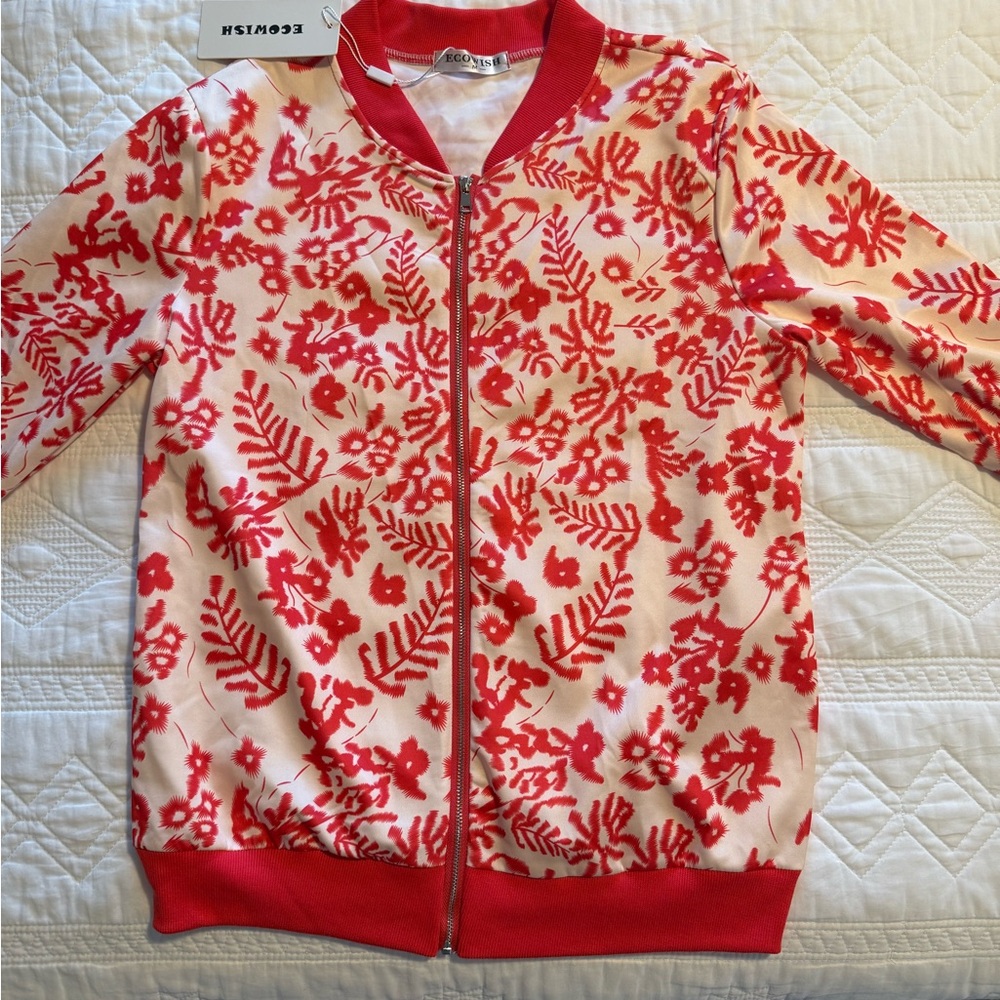 Wish Red and White Ecowish lightweight bomber jacket NWT